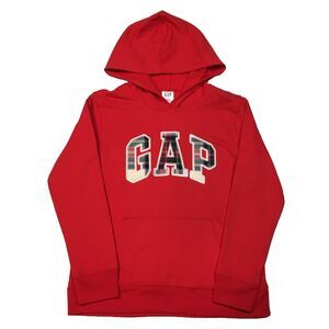 Gap Womens S Logo Hooded Sweatshirt Red Plaid Christmas Holiday Classic Retro
